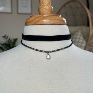 Elegant Black Choker Necklace with Crystal Pendant